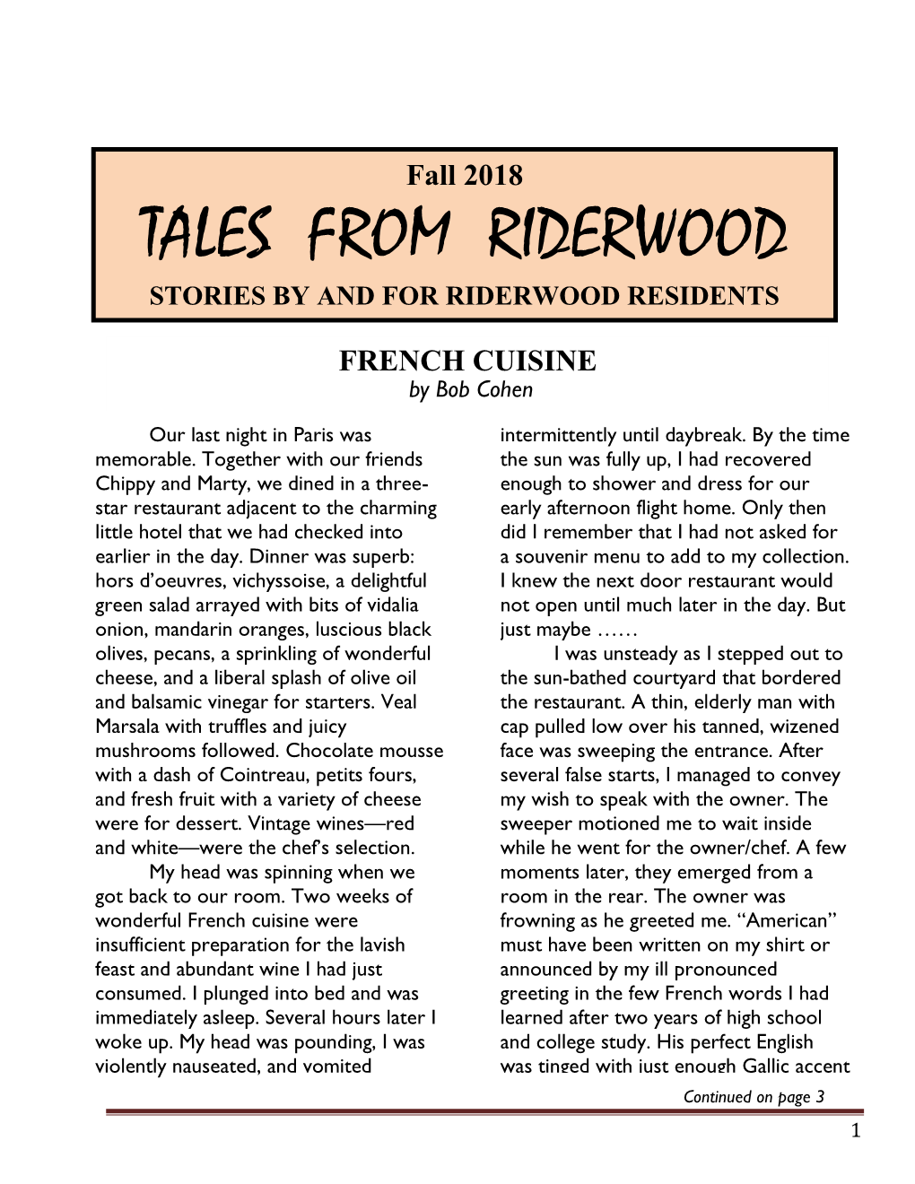 Tales from Riderwood Stories by and for Riderwood Residents