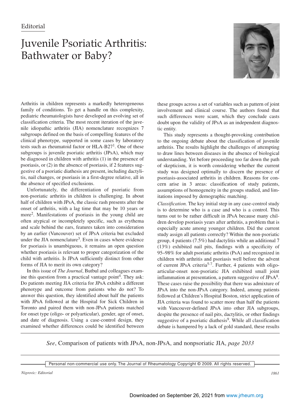 Juvenile Psoriatic Arthritis: Bathwater Or Baby?