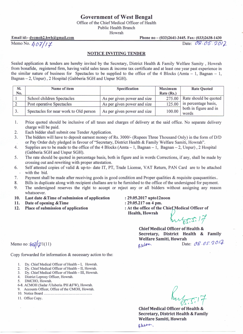 Government of West Bengal Office of the Chief Medical Officer of Health Public Health Branch Howrah Email Id:-Dycmoh2.Hwh@Gmail.Com Phone No - (033)2641-3445