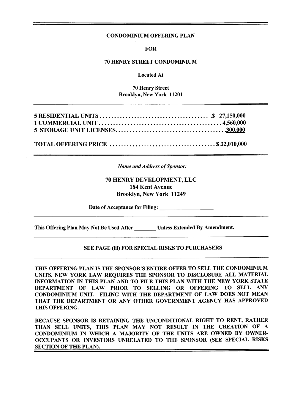 Condominium Offering Plan