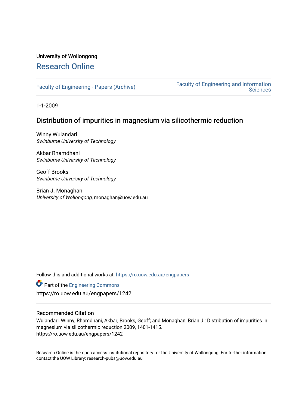 Distribution of Impurities in Magnesium Via Silicothermic Reduction