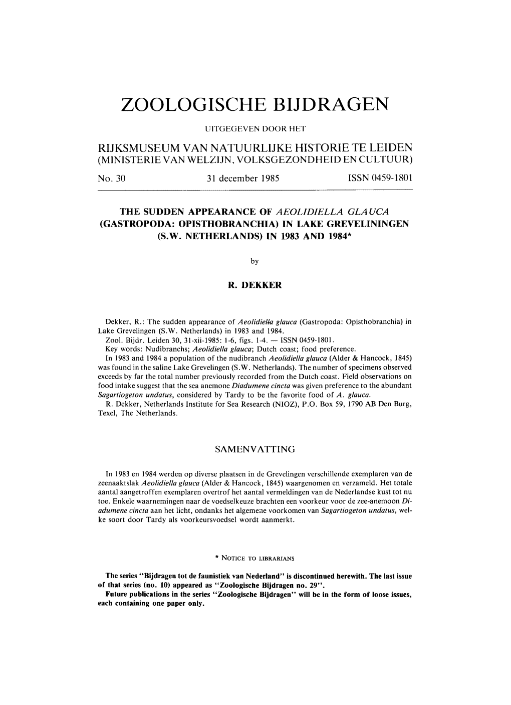 Zoologische Bijdragen