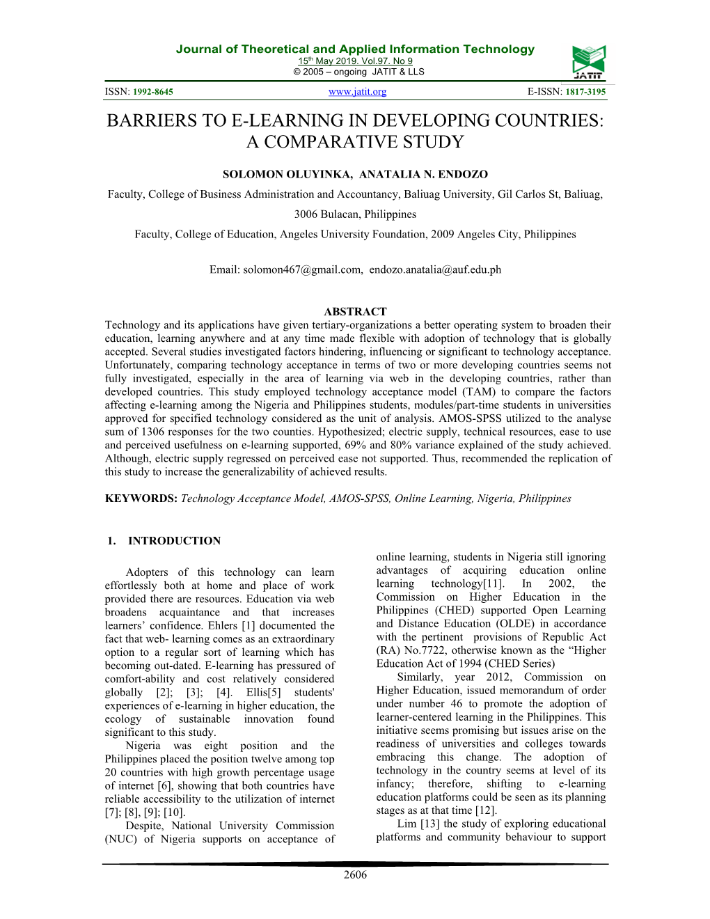 Barriers to E-Learning in Developing Countries: a Comparative Study