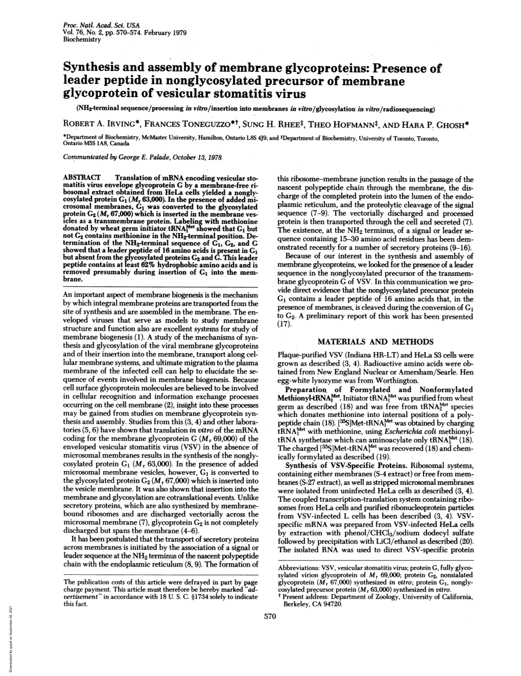 Synthesis and Assembly of Membrane Glycoproteins