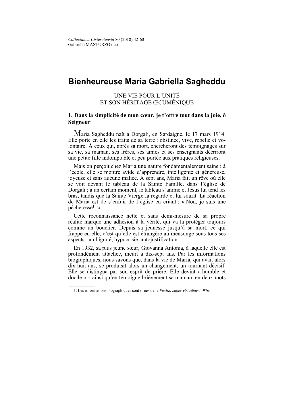 Bienheureuse Maria Gabriella Sagheddu