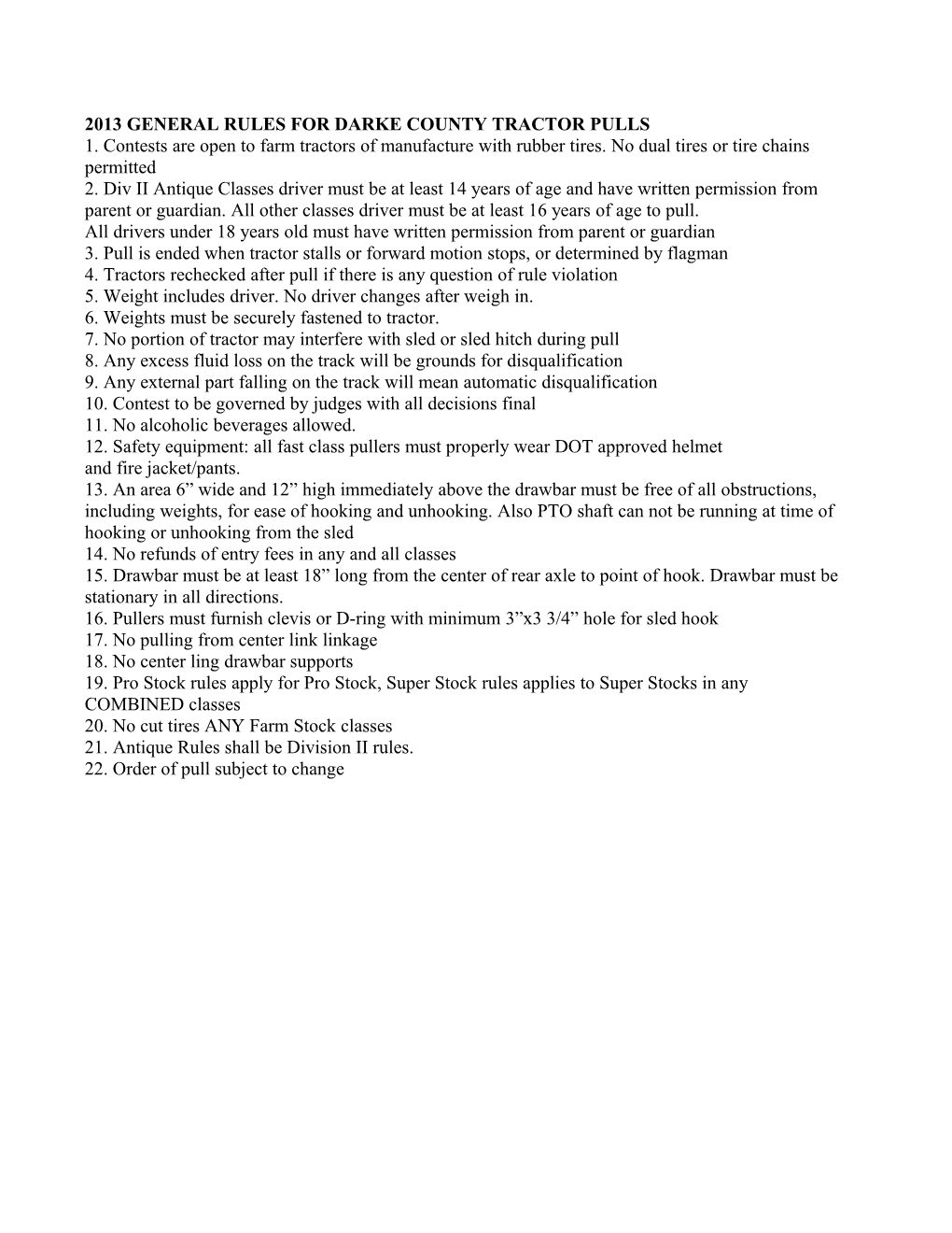 2012 General Rules For Darke County Tractor Pulls