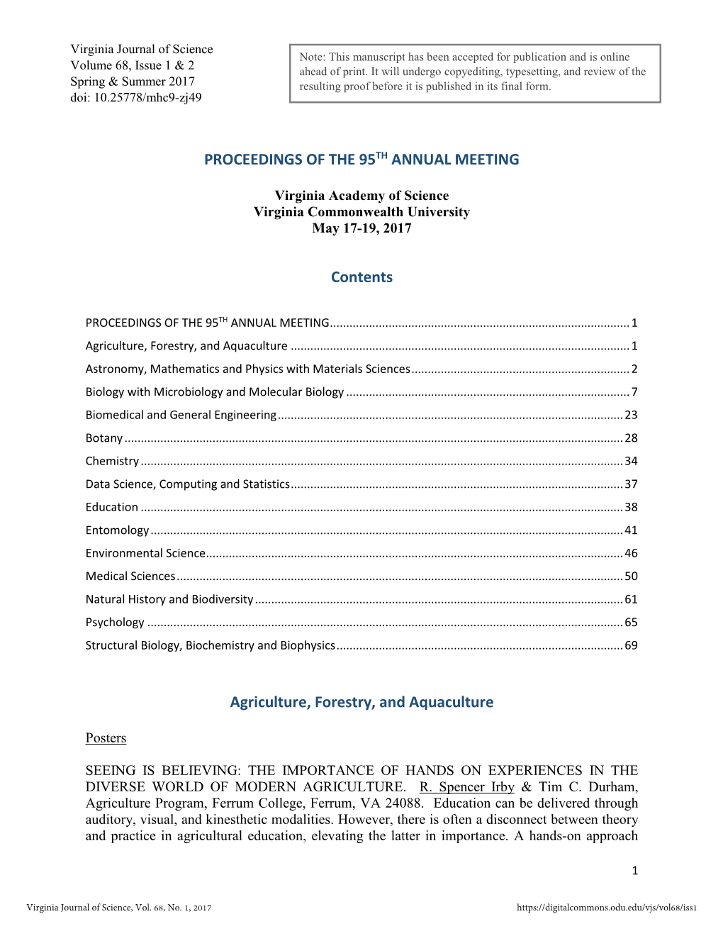 Proceedings of the 95Th Annual Virginia Academy of Science