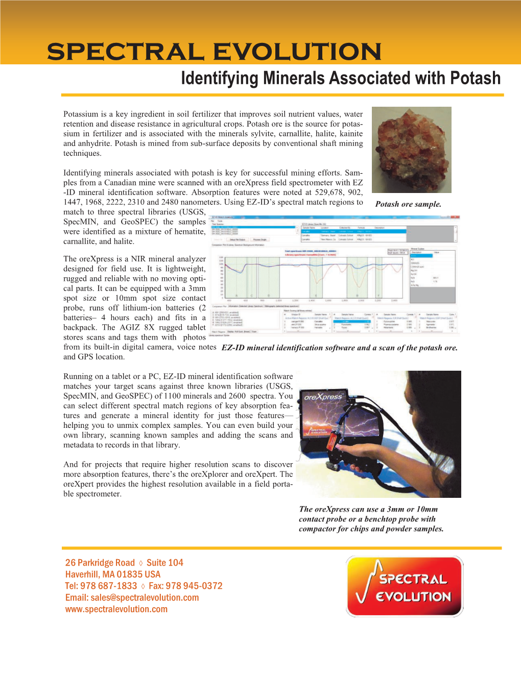 Spectral Evolution Identifying Minerals Associated with Potash