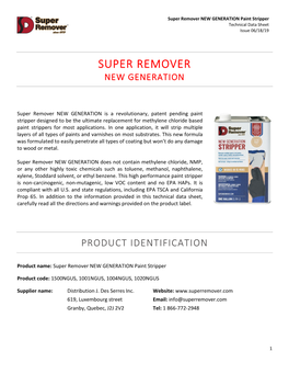 Super Remover NEW GENERATION Paint Stripper Technical Data Sheet Issue 06/18/19