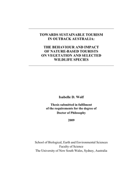 Towards Sustainable Tourism in Outback Australia: the Behaviour and Impact of Nature-Based Tourists on Vegetation and Selected W