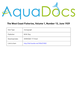 The West Coast Fisheries, Volume 1, Number 13, June 1929