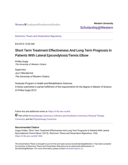 Short Term Treatment Effectiveness and Long Term Prognosis in Patients with Lateral Epicondylosis/Tennis Elbow
