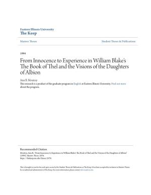 From Innocence to Experience in William Blake's the Book of Thel and the Visions of the Daughters of Albion" (1994)
