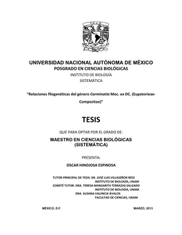 Universidad Nacional Autónoma De México Posgrado En Ciencias Biológicas Instituto De Biología Sistemática
