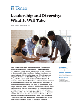 Leadership and Diversity: What It Will Take