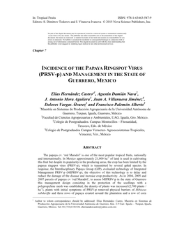 INCIDENCE of the PAPAYA RINGSPOT VIRUS (PRSV-P) and MANAGEMENT in the STATE of GUERRERO, MEXICO