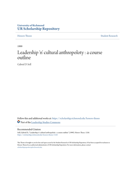 Cultural Anthropoloty : a Course Outline Gabriel D