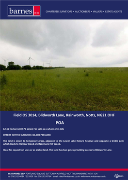 Field OS 3014, Blidworth Lane, Rainworth, Notts, NG21 OHF POA