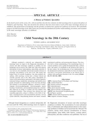 SPECIAL ARTICLE Child Neurology in the 20Th Century