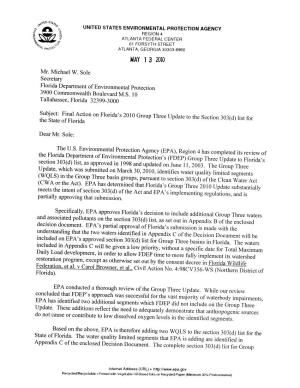 Decision Document Regarding Florida Department of Environmental Protection's Section 303(D) List Amendments for Basin Group