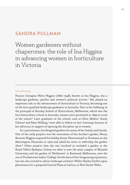 Women Gardeners Without Chaperones: the Role of Ina Higgins in Advancing Women in Horticulture in Victoria