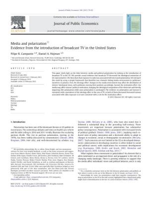 Media and Polarization☆ Evidence from the Introduction of Broadcast TV in the United States