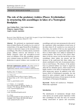 In Structuring Fish Assemblages in Lakes of a Neotropical Floodplain