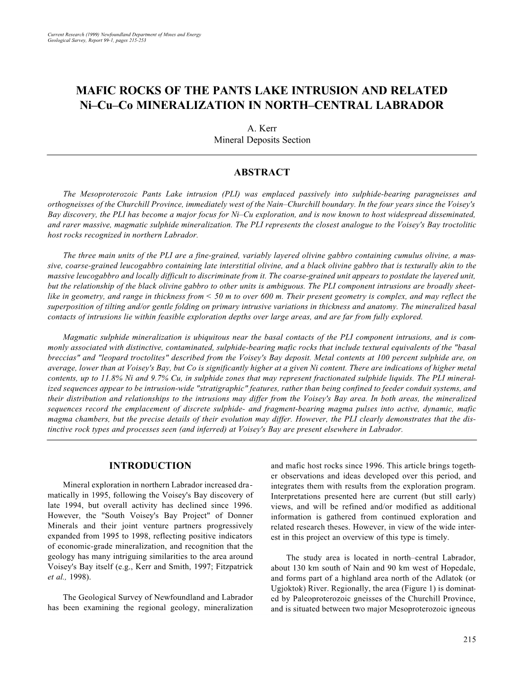 MAFIC ROCKS of the PANTS LAKE INTRUSION and RELATED Ni–Cu–Co MINERALIZATION in NORTH–CENTRAL LABRADOR