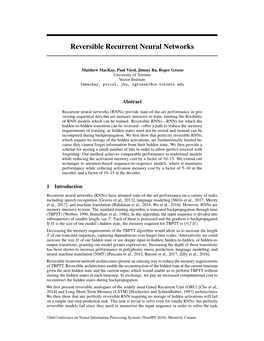 Reversible Recurrent Neural Networks