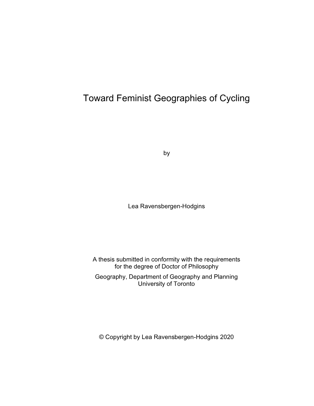 Toward Feminist Geographies of Cycling