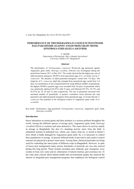 Performance of Trichogramma Evanescens Westwood Egg Parasitoid Against Angoumois Grain Moth, Sitotroga Cereallela