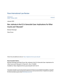 Res Judicata in the ICJ's Genocide Case: Implications for Other Courts and Tribunals?