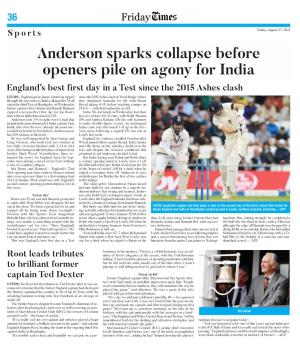 Anderson Sparks Collapse Before Openers Pile on Agony for India