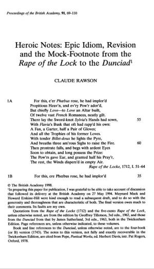 Rape of the Lock to the Dunciadl