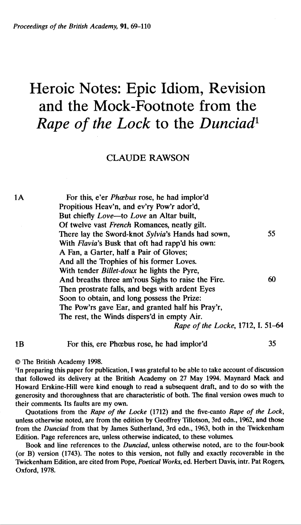 Rape of the Lock to the Dunciadl