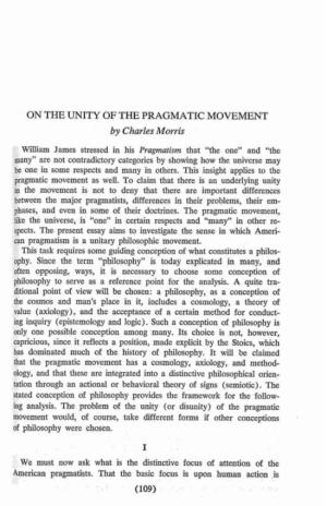 ON the UNITY of the PRAGMATIC MOVEMENT by Charles Morris