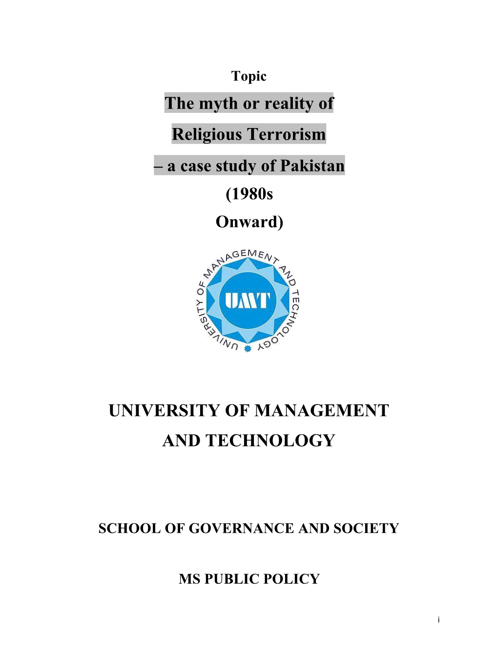 The Myth Or Reality of Religious Terrorism – a Case Study of Pakistan