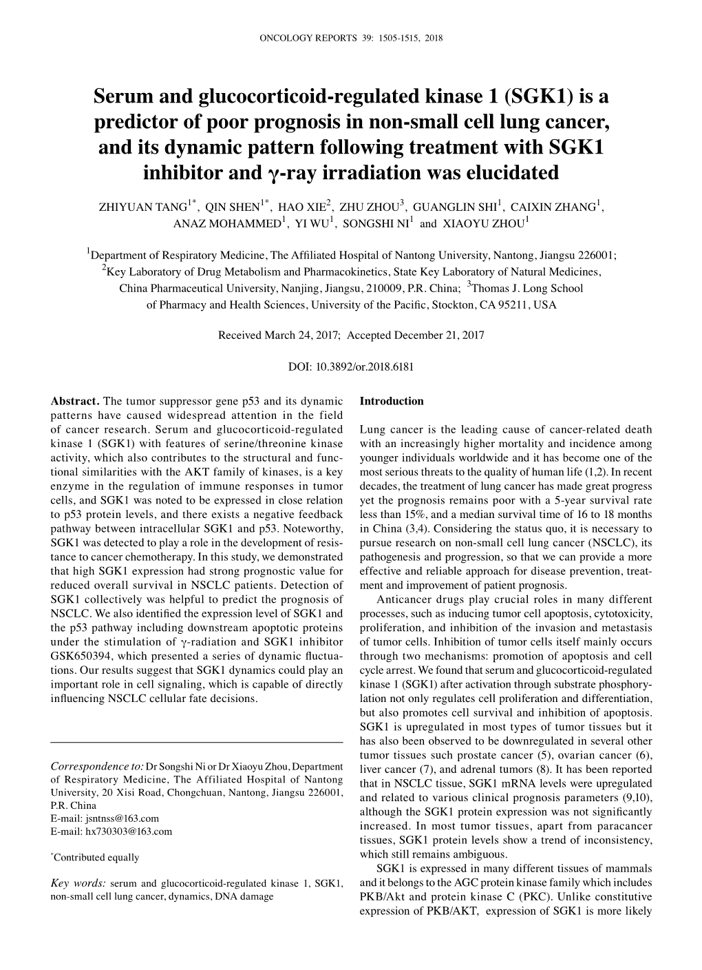 Serum and Glucocorticoid-Regulated Kinase 1 (SGK1)