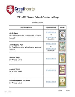 2021–2022 Lower School Classics to Keep