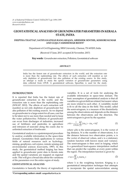Geostatistical Analysis of Groundwater Parameters in Kerala State, India