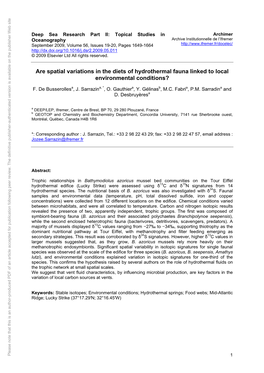 Are Spatial Variations in the Diets of Hydrothermal Fauna Linked to Local