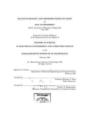 QUANTUM REALITY and SQUEEZED STATES of LIGHT by ILYA LYUBOMIRSKY B.E.E
