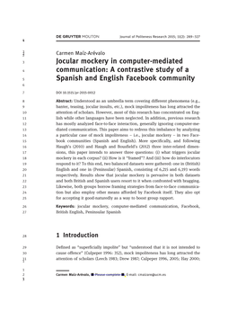 Jocular Mockery in Computer-Mediated 4 Communication: a Contrastive Study of a 5 Spanish and English Facebook Community 6
