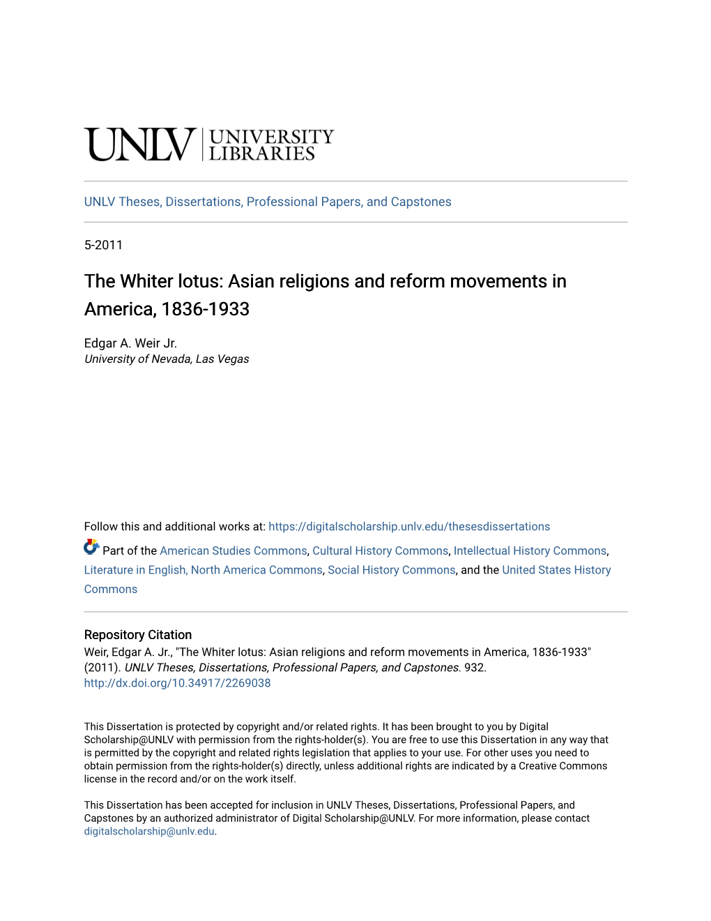 Asian Religions and Reform Movements in America, 1836-1933