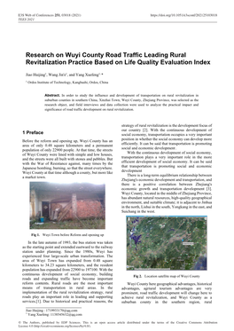 Research on Wuyi County Road Traffic Leading Rural Revitalization Practice Based on Life Quality Evaluation Index