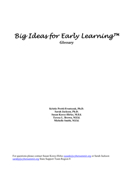 Big Ideas for Early Learning Glossary