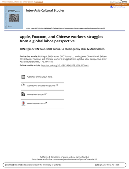 Apple, Foxconn, and Chinese Workers' Struggles from a Global Labor