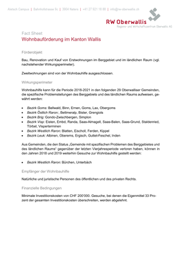 Fact Sheet Wohnbauförderung Im Kanton Wallis
