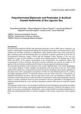 Polychlorinated Biphenyls and Pesticides in Surficial Coastal Sediments of the Ligurian Sea