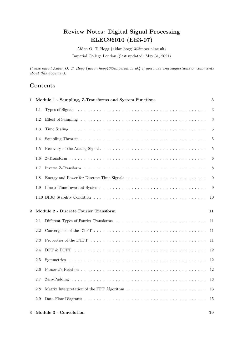 Digital Signal Processing ELEC96010 (EE3-07) Aidan O